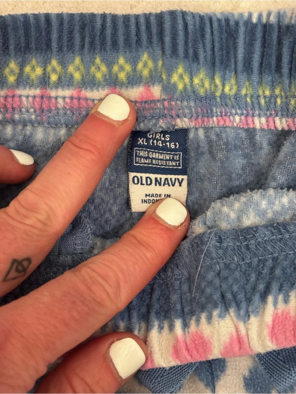 Old Navy Girls Blue, Pink & White Patterned Fleece PJ Bottoms